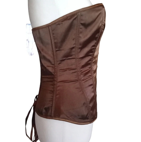 Unbranded Chocolate Brown Satin Metal Clasp Front Corset Top Size Medium - Picture 4 of 8